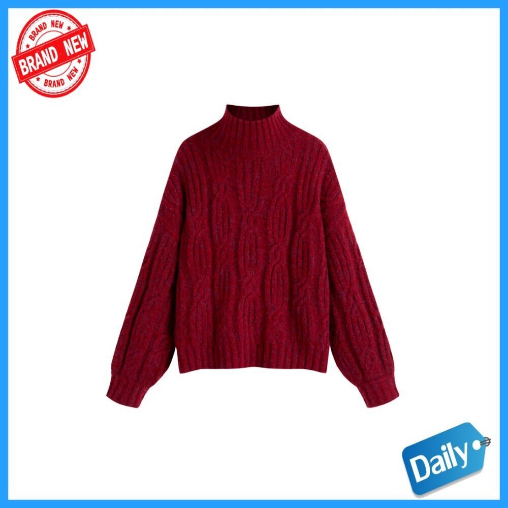 Oversized Knit Pullover Sweater Long Sleeve High Neck Fall Winter Casual